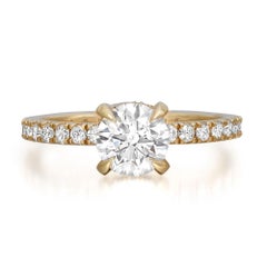 Round Cut Lab Grown 1.01Cttw & Natural Diamond Engagement Ring 14K Yellow Gold 