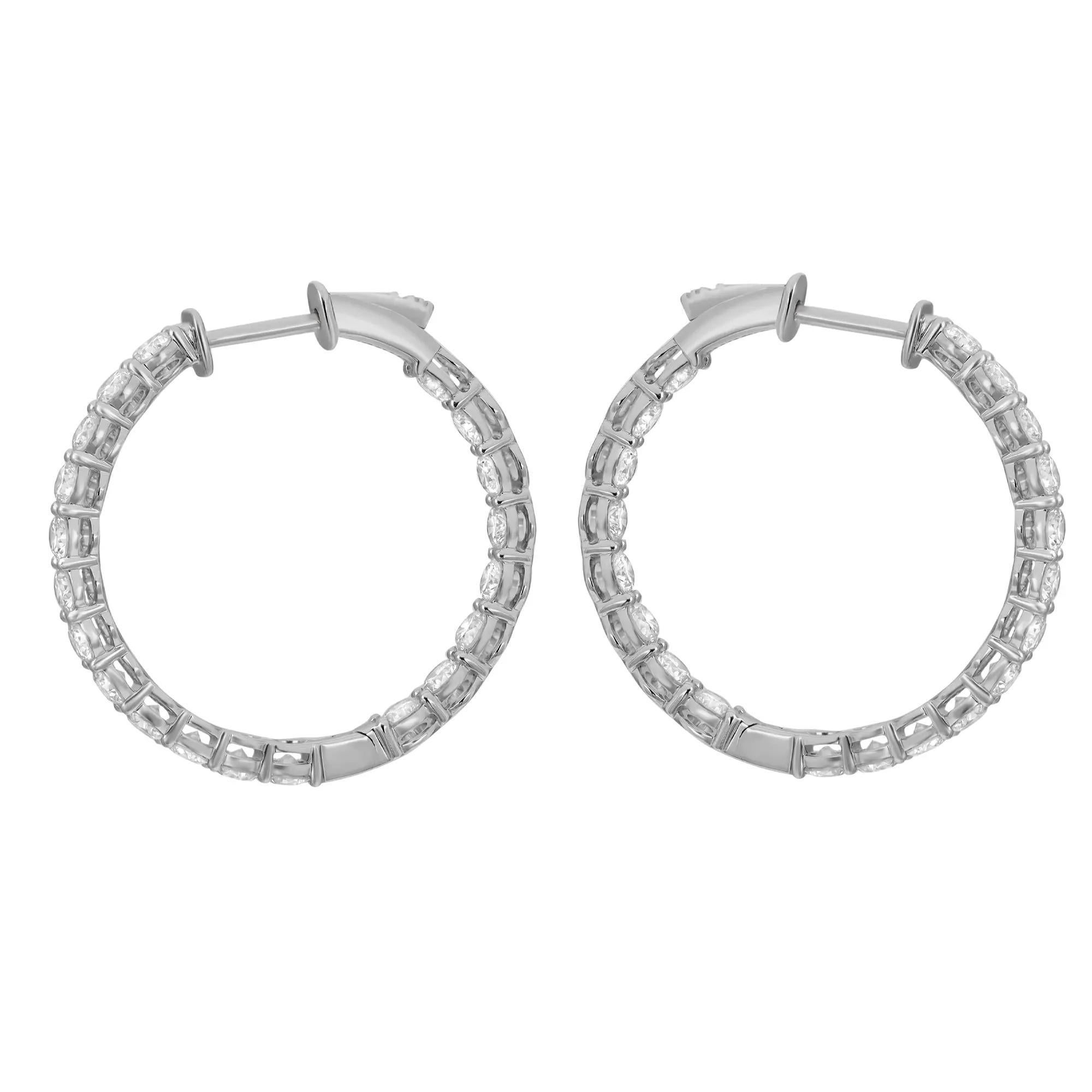 Modern Round Cut Lab Grown Diamond Inside Out Hoop Earrings 14K White Gold 2.25Cttw For Sale