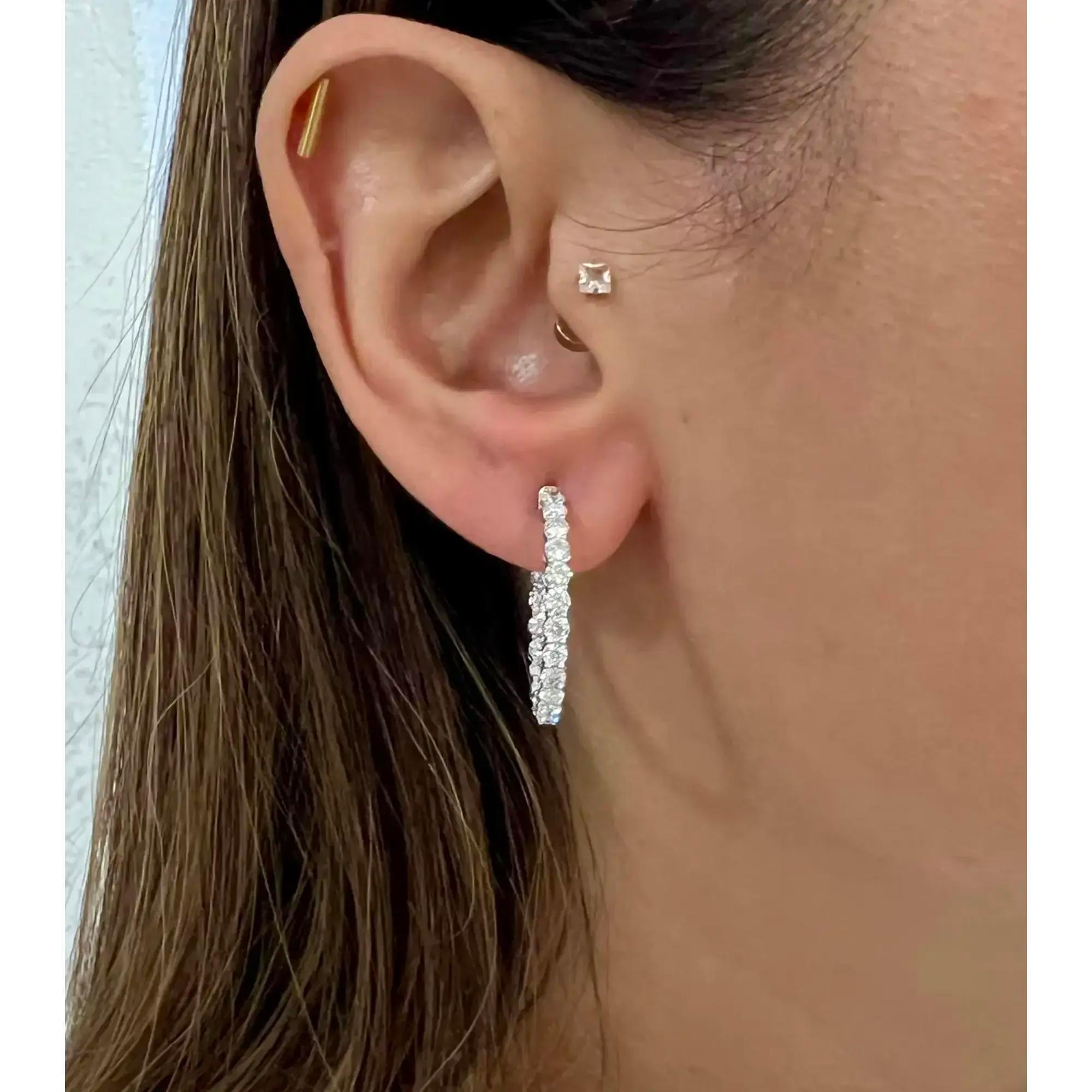 Round Cut Lab Grown Diamond Inside Out Hoop Earrings 14K White Gold 2.25Cttw In New Condition For Sale In New York, NY