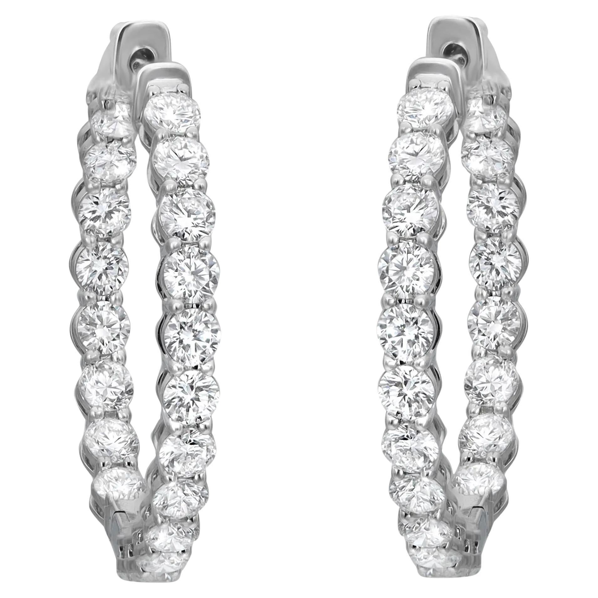 Round Cut Lab Grown Diamond Inside Out Hoop Earrings 14K White Gold 2.25Cttw For Sale