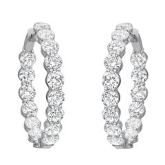 Round Cut Lab Grown Diamond Inside Out Hoop Earrings 14K White Gold 8.27Cttw