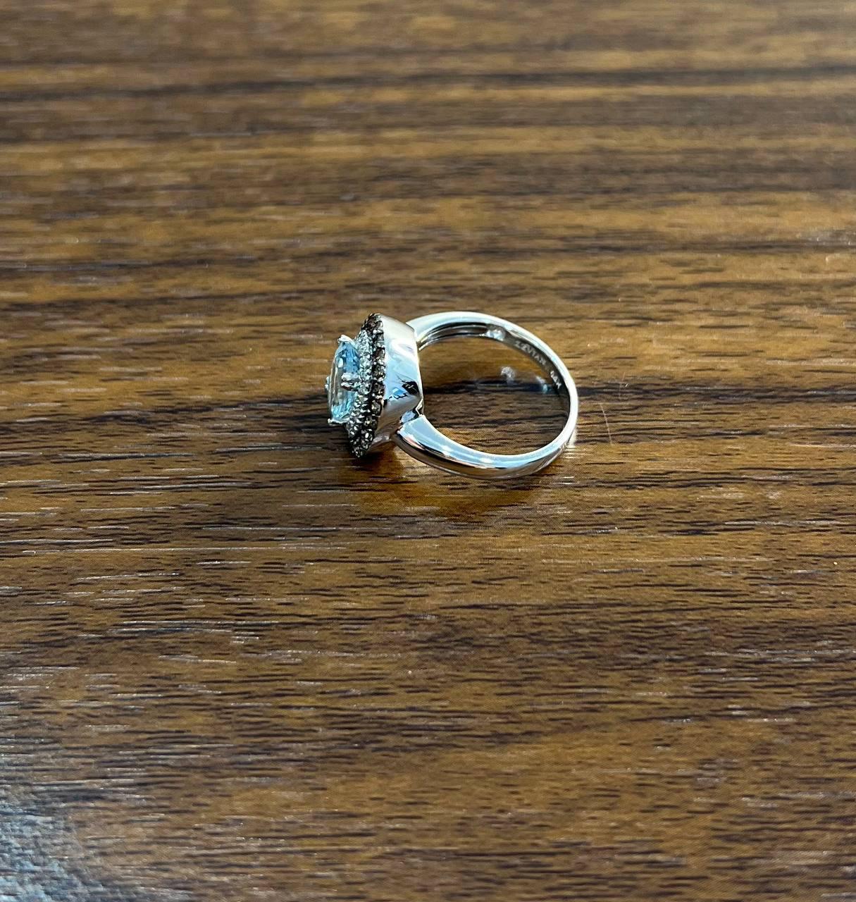 Round Cut Light Blue Aquamarine Diamonds Halo 14K White Gold Statement Ring For Sale 6