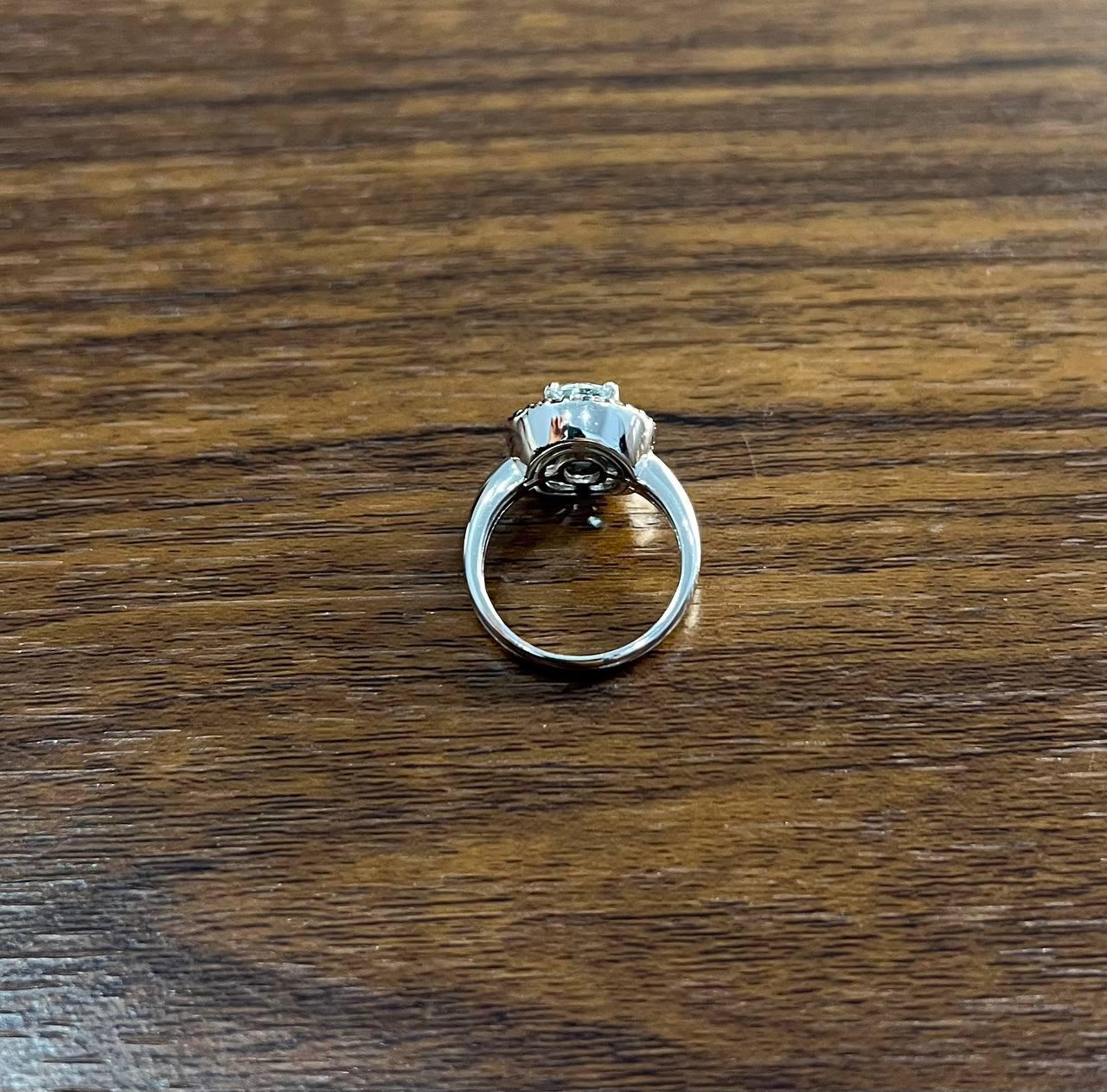 Round Cut Light Blue Aquamarine Diamonds Halo 14K White Gold Statement Ring For Sale 7