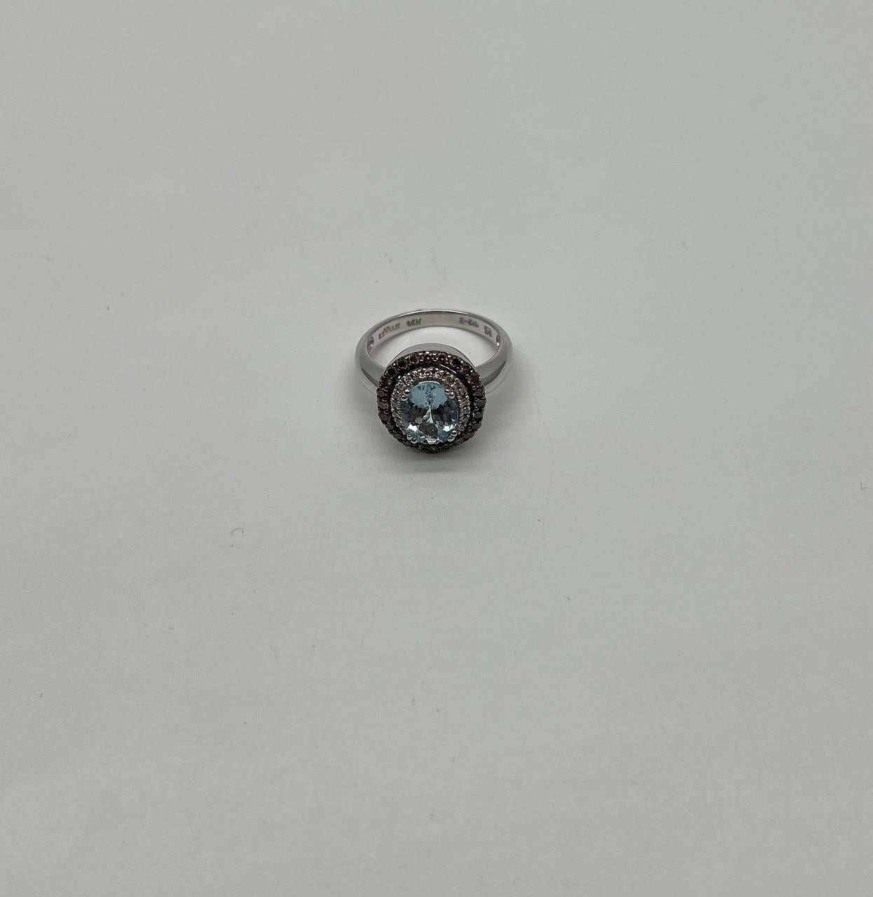 Round Cut Light Blue Aquamarine Diamonds Halo 14K White Gold Statement Ring In New Condition For Sale In Oakton, VA