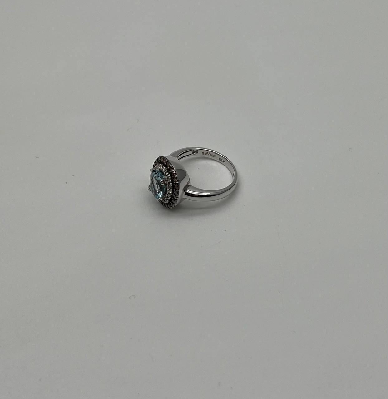 Round Cut Light Blue Aquamarine Diamonds Halo 14K White Gold Statement Ring For Sale 1
