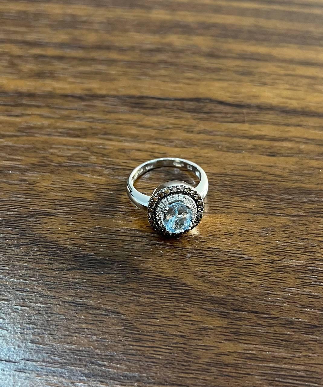 Round Cut Light Blue Aquamarine Diamonds Halo 14K White Gold Statement Ring For Sale 3