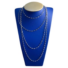 Round Cut Light Blue Topaz Bezel 14K White Gold Long Chain Station Necklace