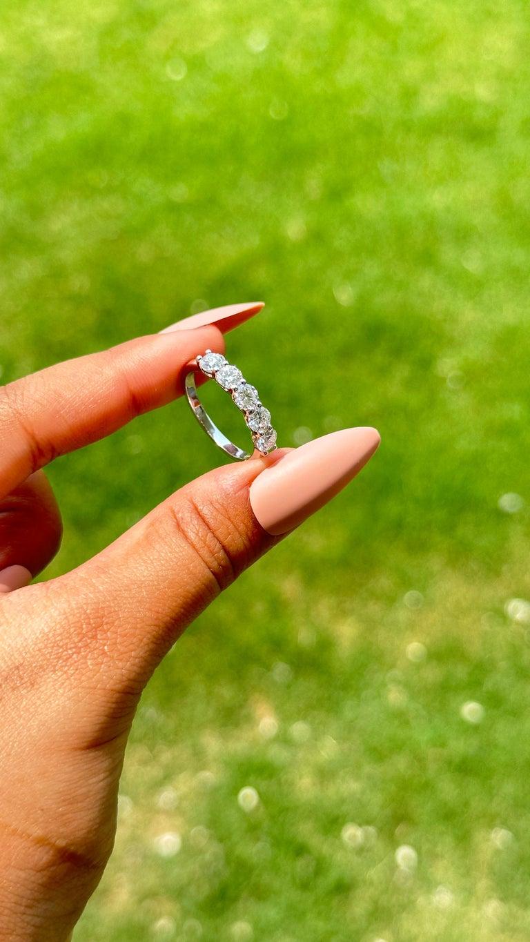 For Sale:  Round Moissanite Half Gemstone Band for Girlfriend Surprise in 14k White Gold 8