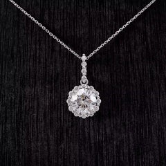 Pendentif Moissanite Taille Ronde Collier Solitaire Halo en Argent Sterling 925
