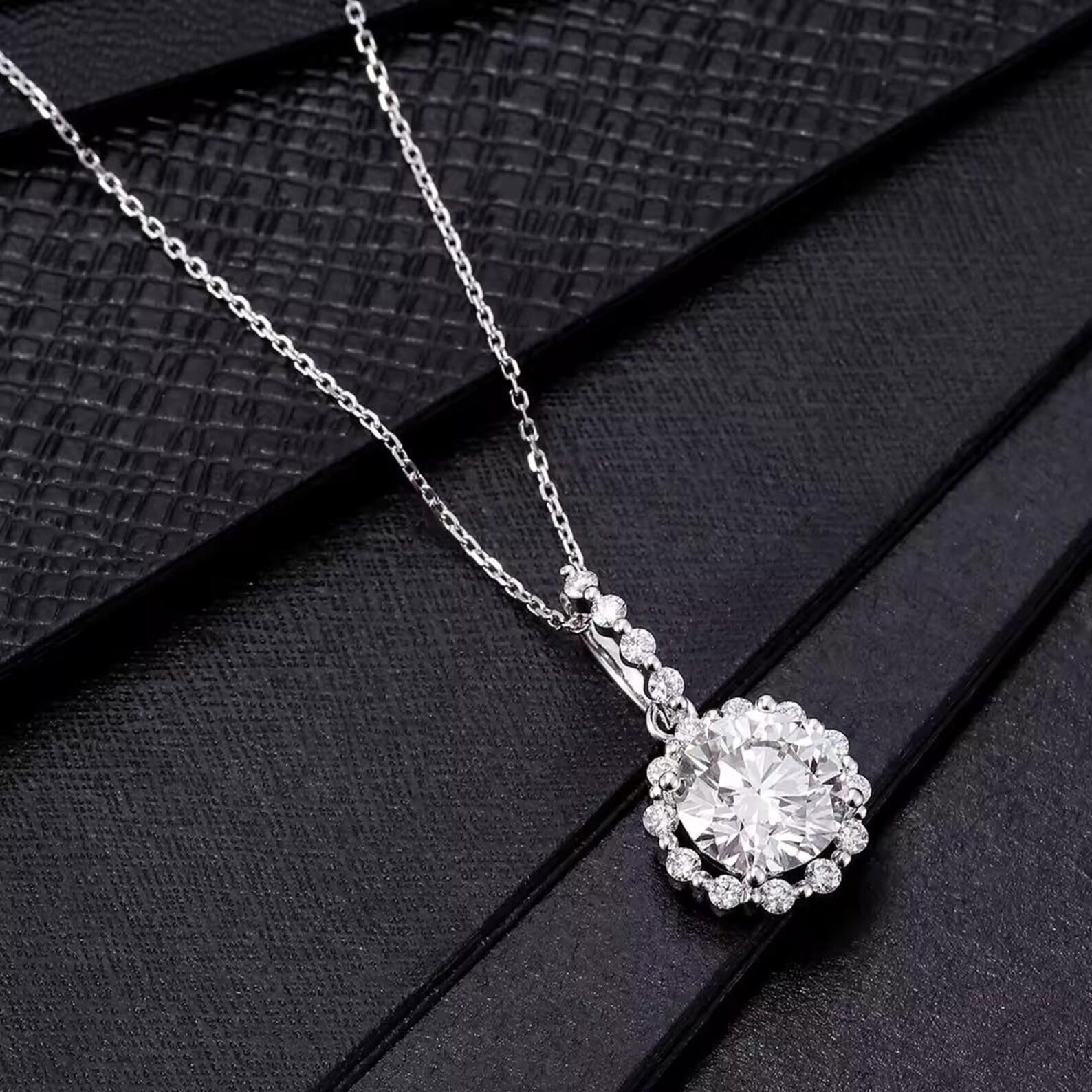 Rundschliff Moissanit Anhänger 925 Sterling Silber Solitär Halo Anhänger Halskette für Damen oder Herren