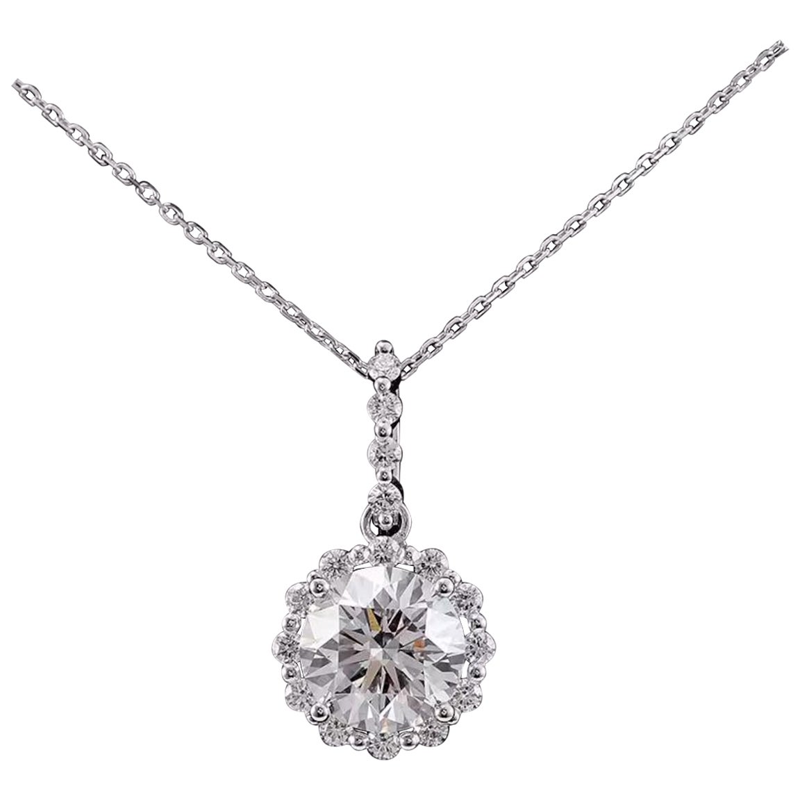 Rundschliff Moissanit Anhänger 925 Sterling Silber Solitär Halo Anhänger Halskette