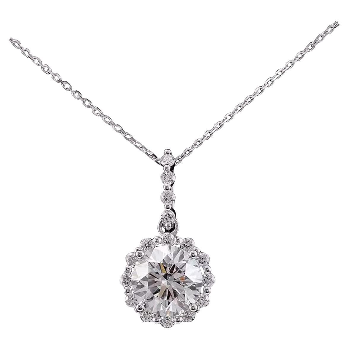 Round Cut Moissanite Pendant 925 Sterling Silver Solitaire Halo Pendant Necklace