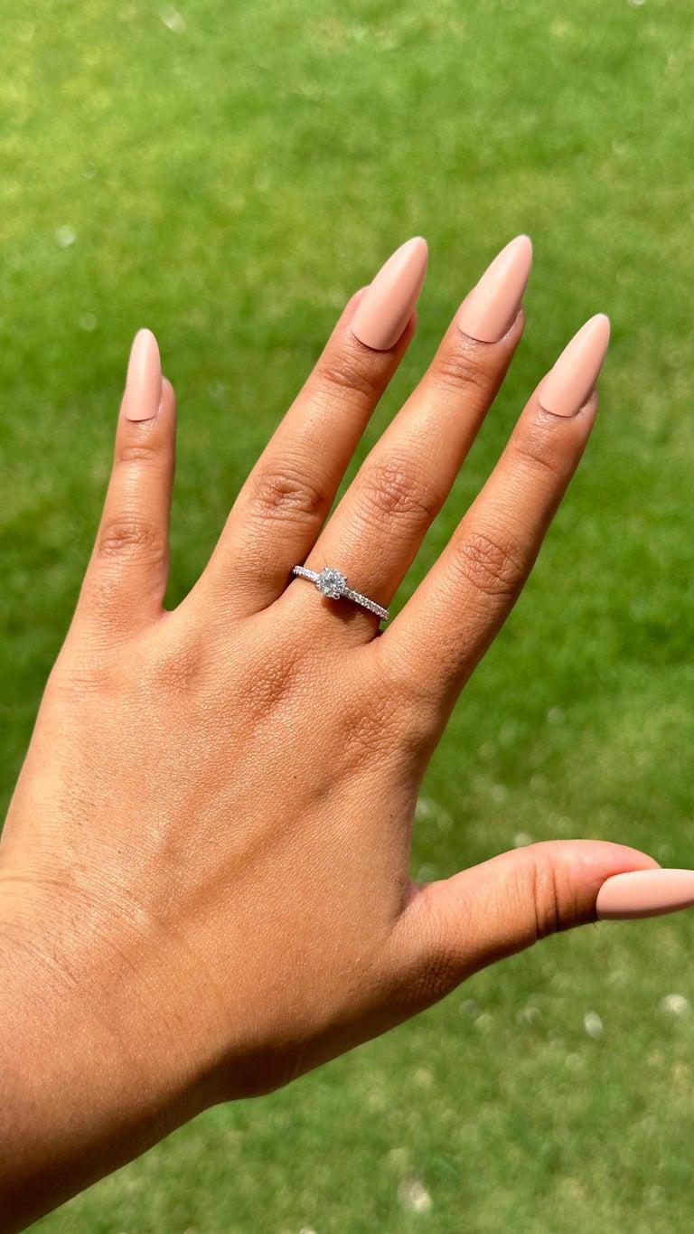 For Sale:  Round Cut Moissanite Prong Set Engagement Ring for Woman in 14k White Gold 8