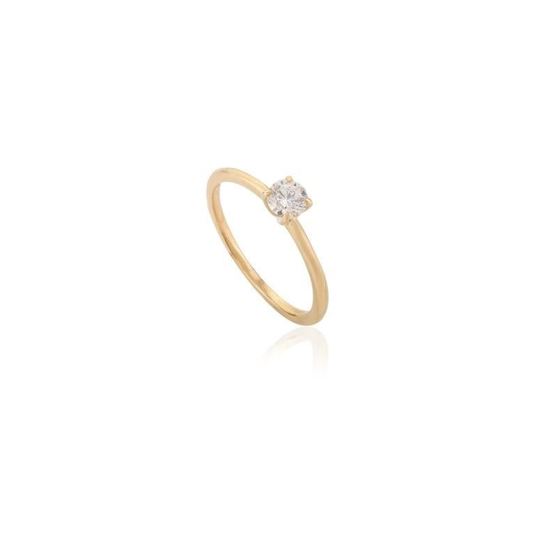 For Sale:  Round Cut Moissanite Single Stone Ring in 18k Solid Yellow Gold for Mom Gift 9