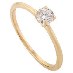 Round Cut Moissanite Single Stone Ring in 18k Solid Yellow Gold for Mom Gift
