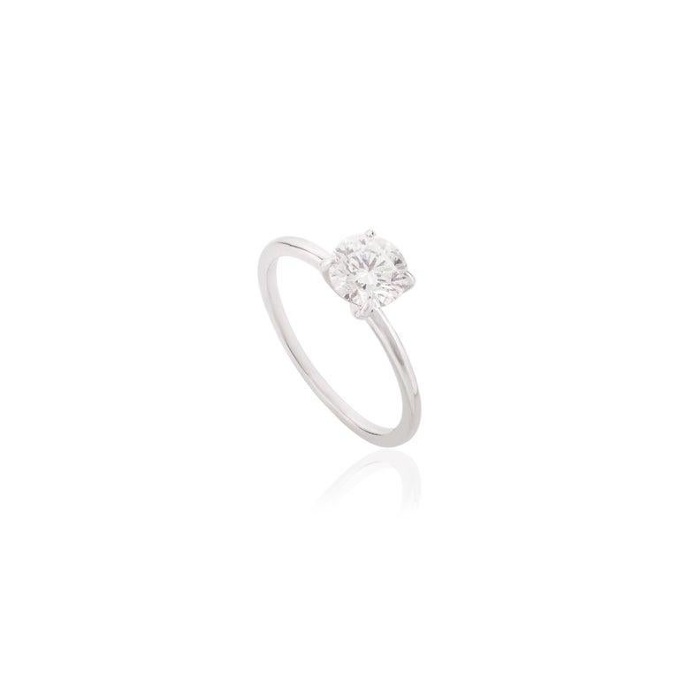 For Sale:  Round Moissanite Stackable Everyday Ring for Mom Gift in 14k Solid White Gold 9