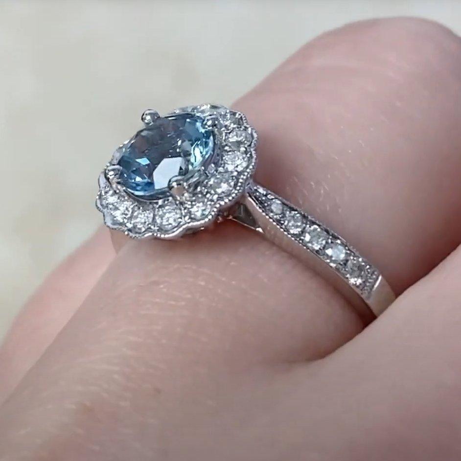 De las mujeres Anillo en racimo de aguamarina natural de corte redondo (aprox. 0,70 quilates), oro blanco de 18k en venta