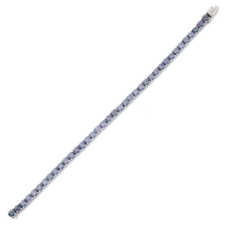 Women's Round Cut Natural Blue Sapphire Tennis Bracelet in 18K Solid White Gold For Sale
