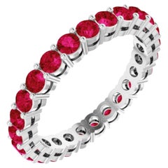 Round Cut Natural Burmese Ruby Eternity Wedding Band Ring