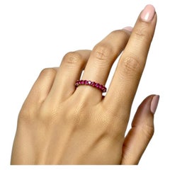 Round Cut Natural Burmese Ruby Eternity Wedding Band Ring
