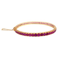 Round Cut Natural Ruby 14k Yellow Gold Openable Lock Bangle Fine Jewelry