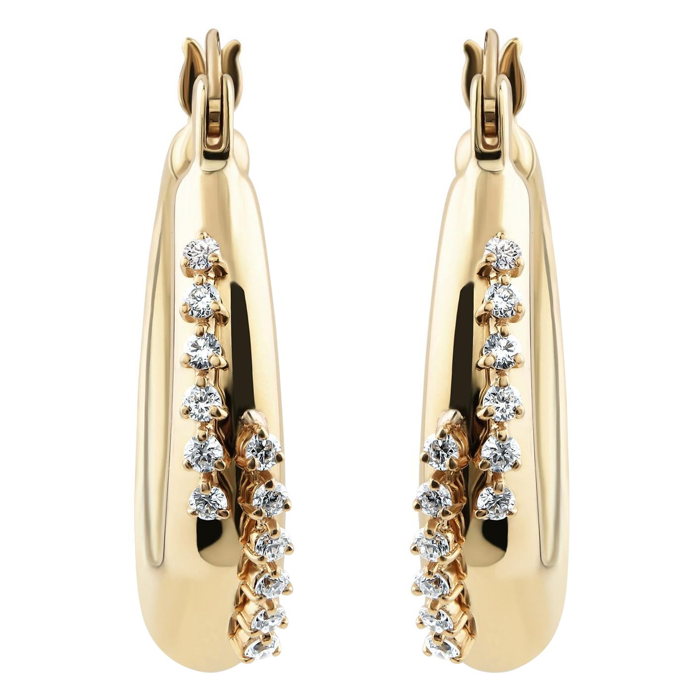 Natural Diamond Accent Hoop Earrings in 18K Yellow Gold 0.26 Carat
