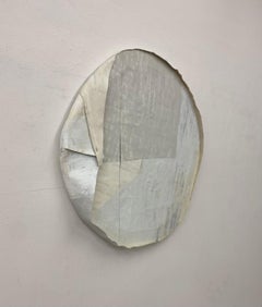 Round cut-out painting oil and wax on canvas mounted on wood, modern "Dove" 2023