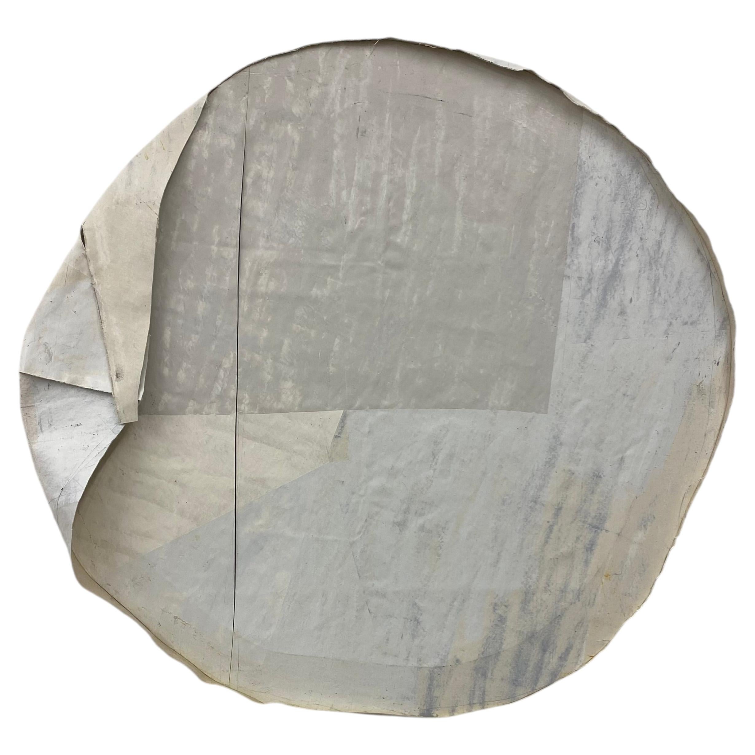 Round cut-out painting oil and wax on canvas mounted on wood, modern "Dove" 2023