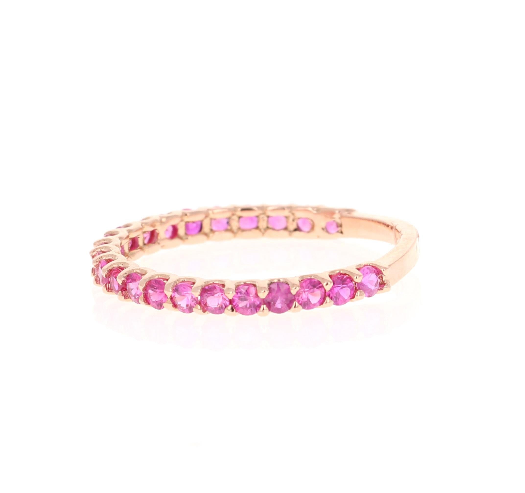 Contemporary Round Cut Pink Sapphire Band 14 Karat Rose Gold For Sale