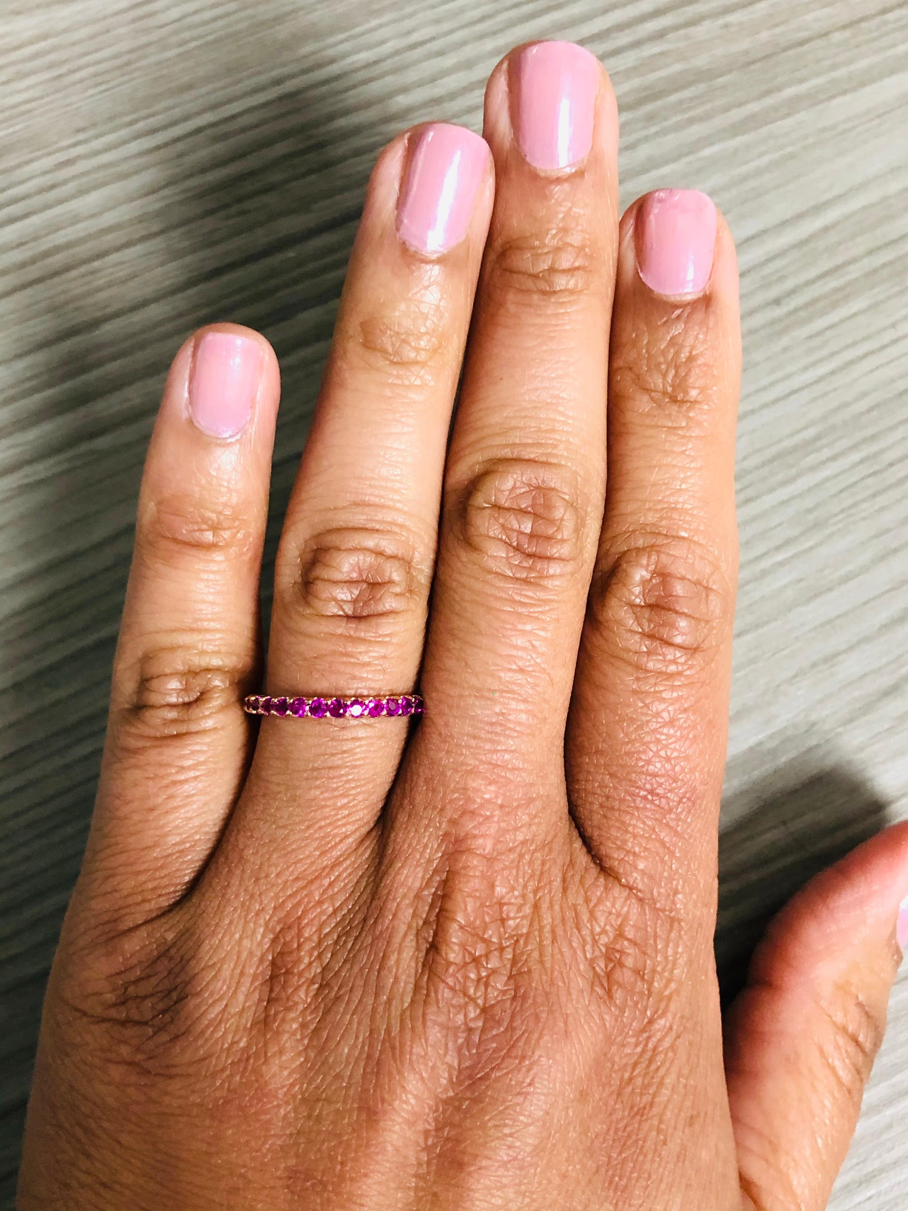 Women's Round Cut Pink Sapphire Band 14 Karat Rose Gold For Sale