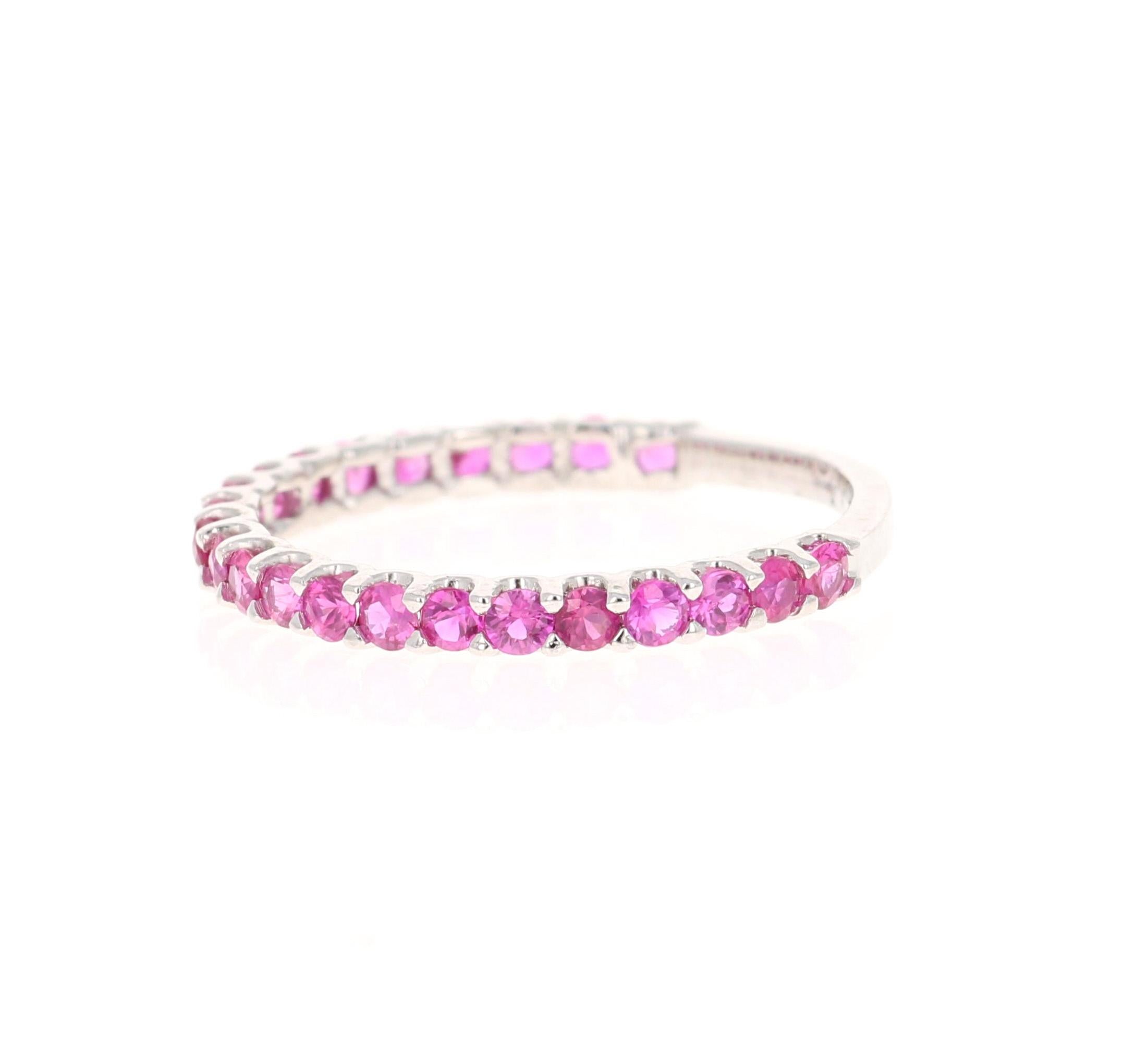 Round Cut Pink Sapphire Band 14 Karat White Gold In New Condition In Los Angeles, CA