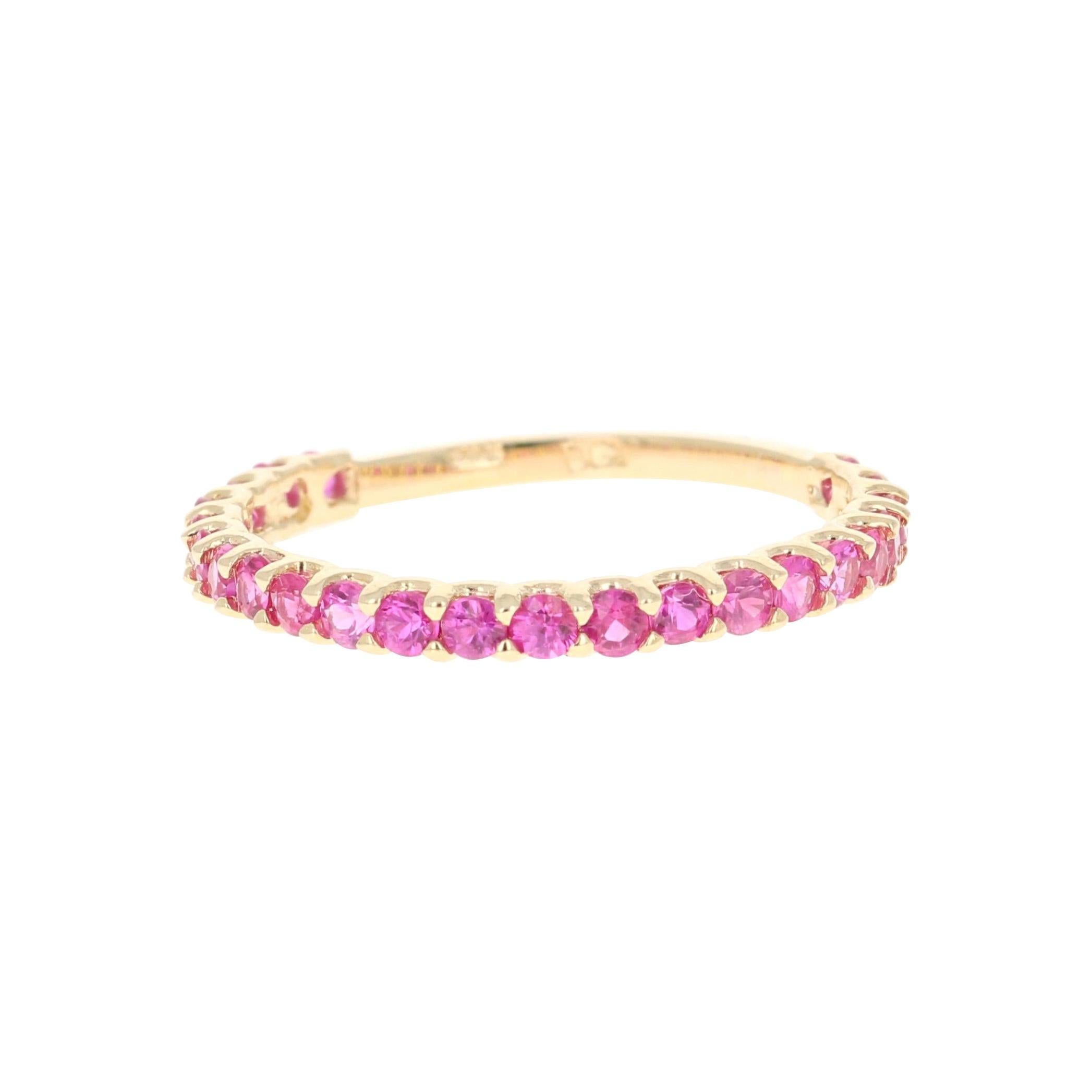 Round Cut Pink Sapphire Band 14 Karat Yellow Gold