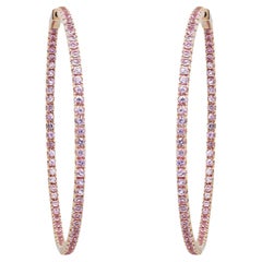 Orecchini a cerchio con zaffiro rosa taglio rotondo in oro giallo 14 carati 4.39Ctw