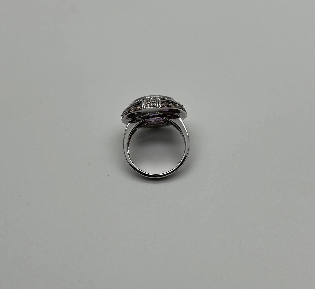 Women's Round Cut Purple Violet Amethyst White Diamond Accent Halo 14K White Gold Ring For Sale