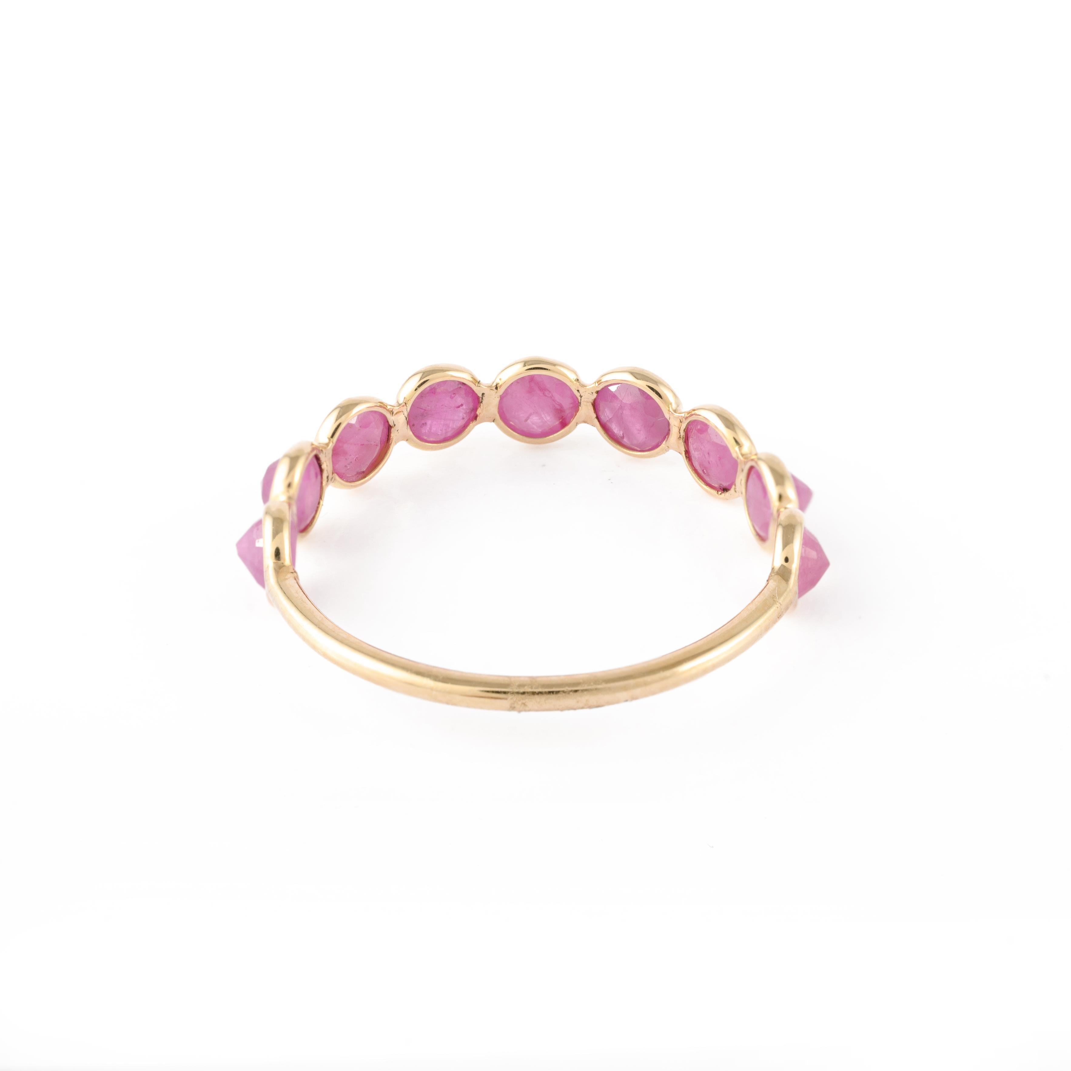 For Sale:  Round Cut Red Ruby Stackable Half Eternity Band Ring 14k Solid Yellow Gold 13