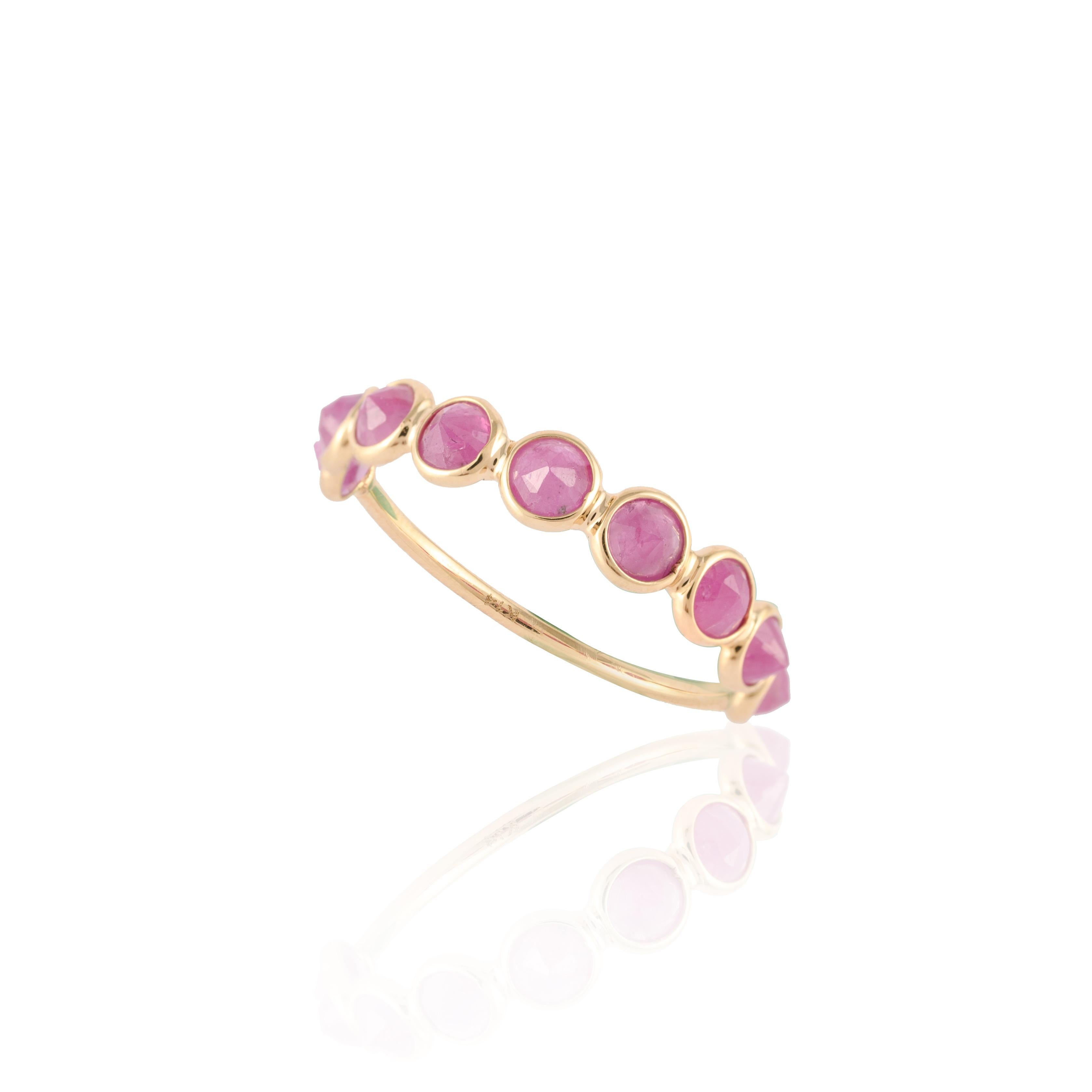 For Sale:  Round Cut Red Ruby Stackable Half Eternity Band Ring 14k Solid Yellow Gold 15