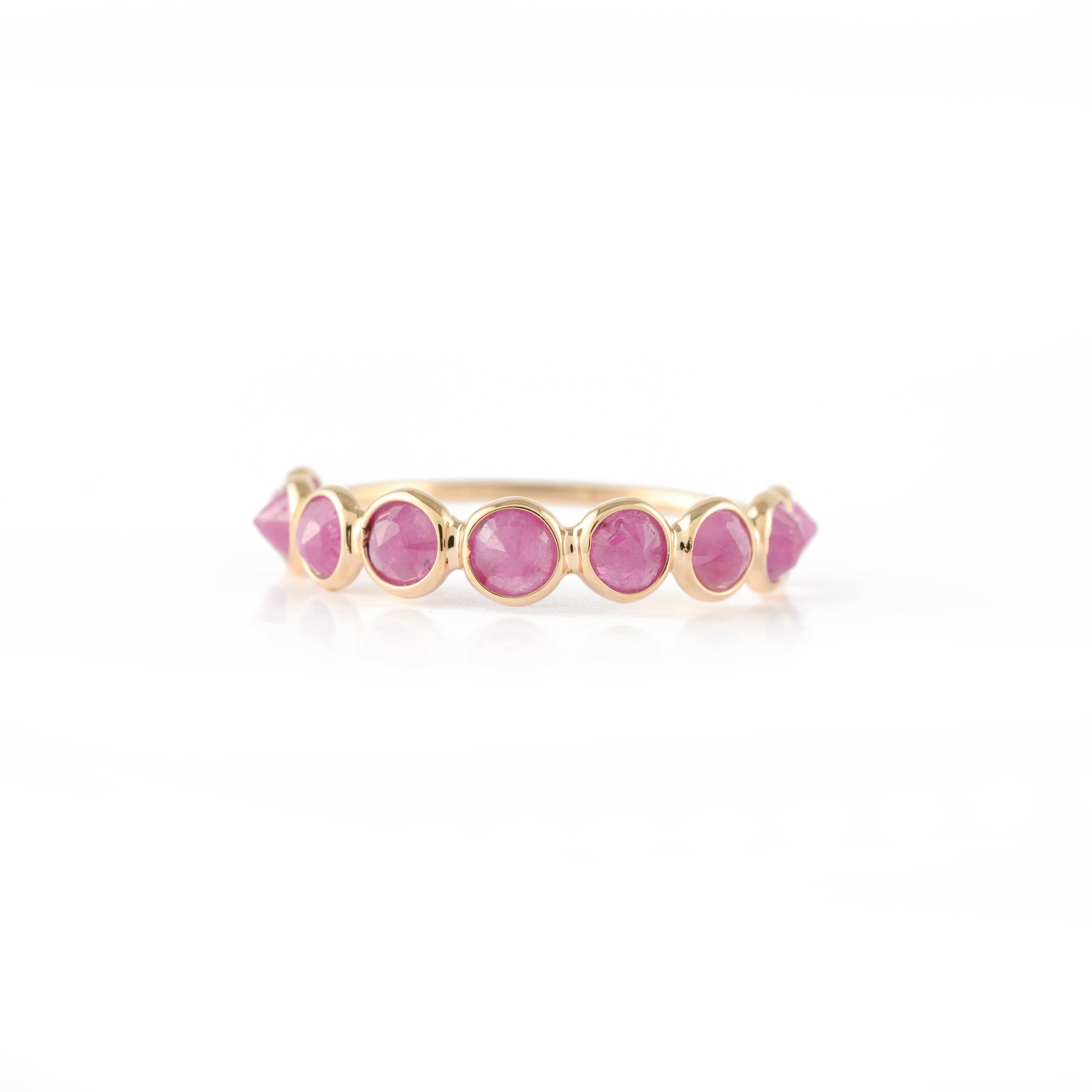 For Sale:  Round Cut Red Ruby Stackable Half Eternity Band Ring 14k Solid Yellow Gold 5