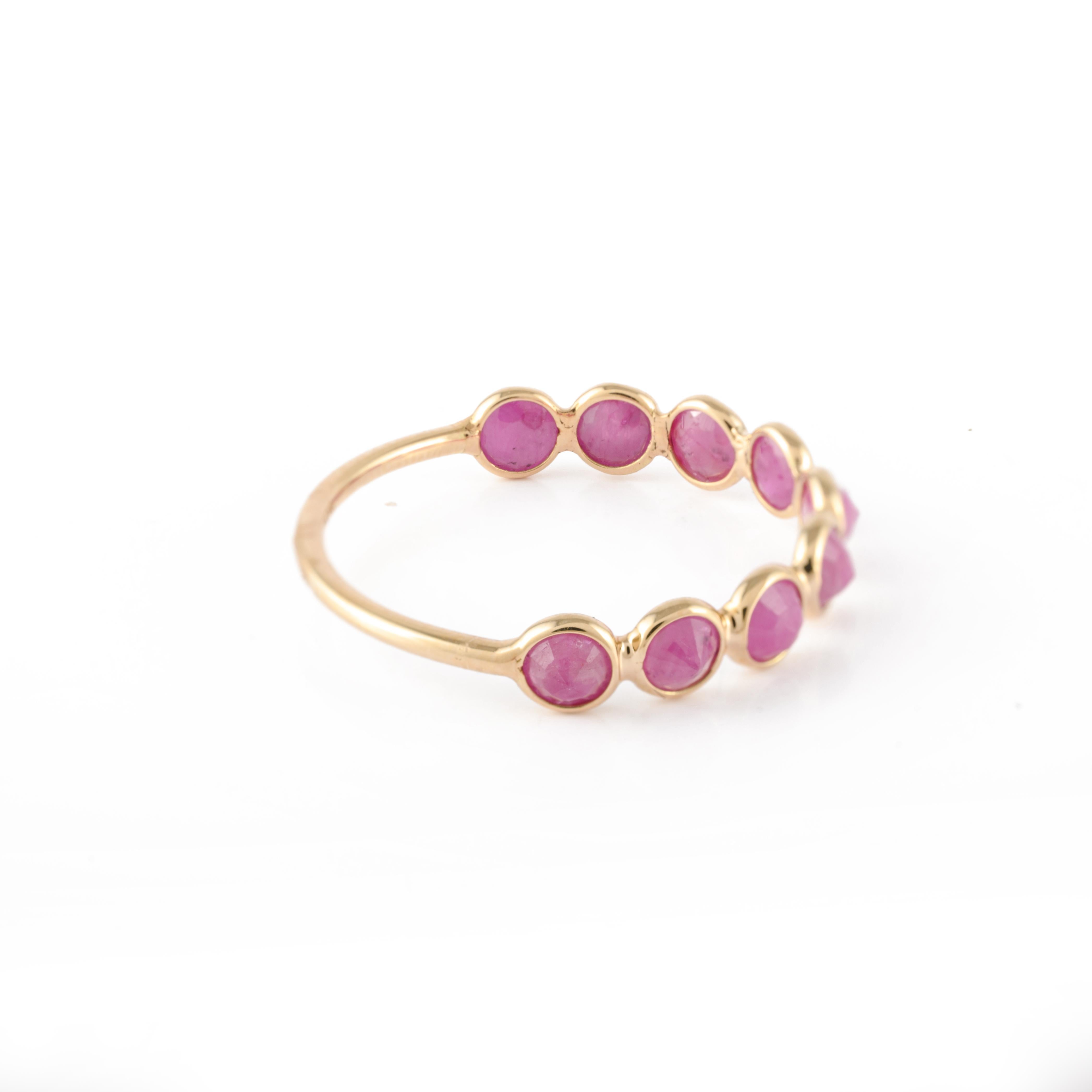 For Sale:  Round Cut Red Ruby Stackable Half Eternity Band Ring 14k Solid Yellow Gold 9