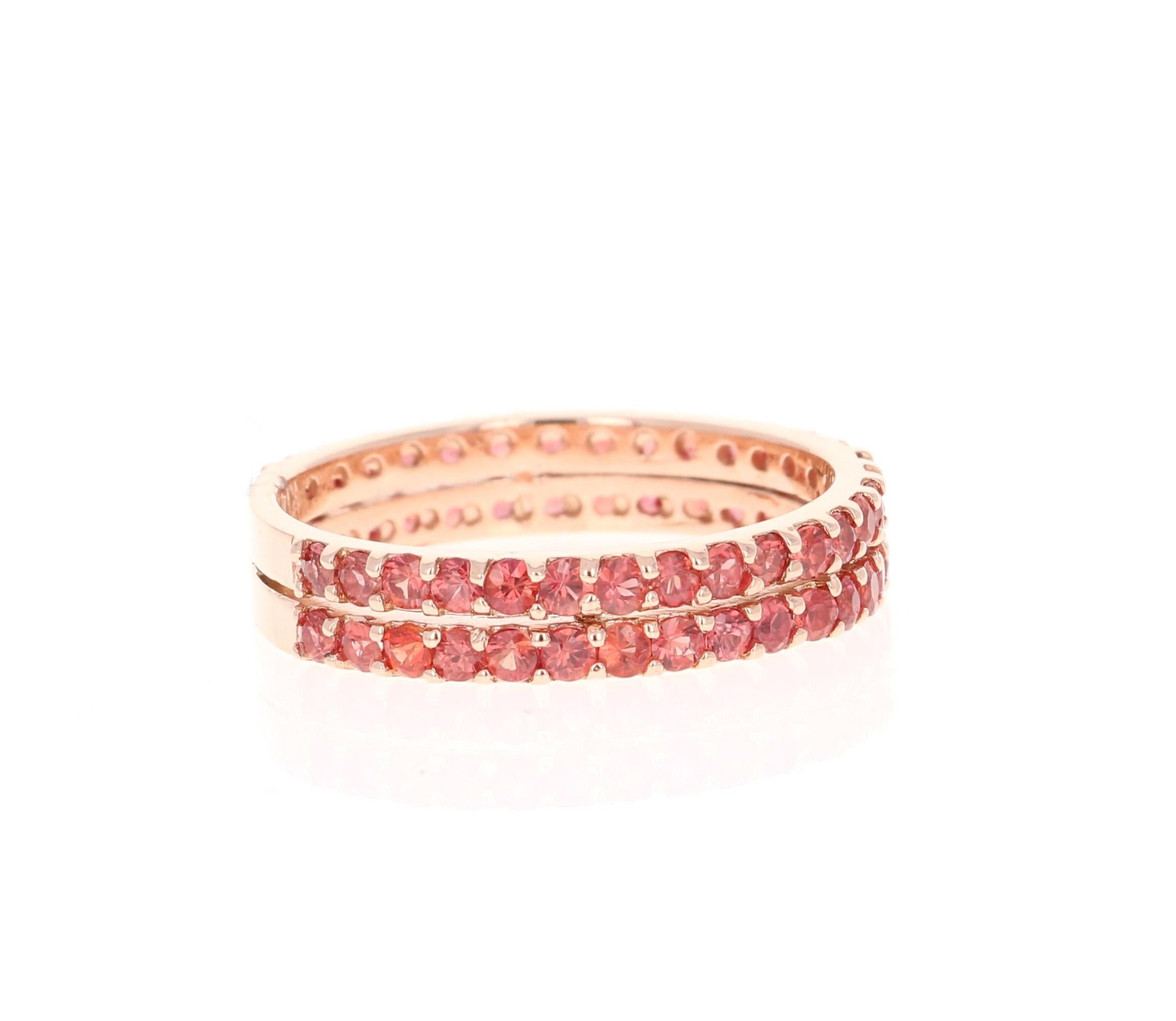 This ring has 60 Natural Round Cut Red Sapphires that weigh 1.66 Carats. 

Crafted in 14 Karat Rose Gold and weighs approximately 2.7 grams 

The ring is a size 7 and can be re-sized at no additional charge!