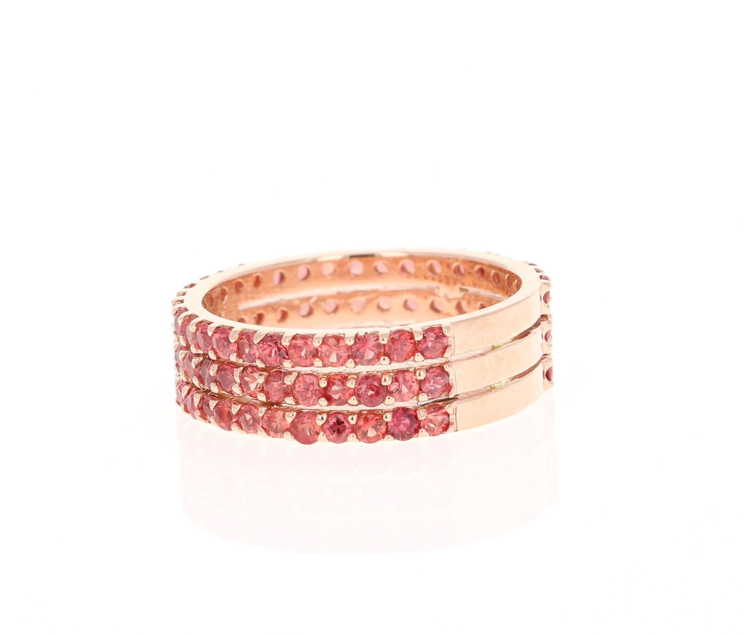 Contemporary Round Cut Red Sapphire Band 14 Karat Rose Gold