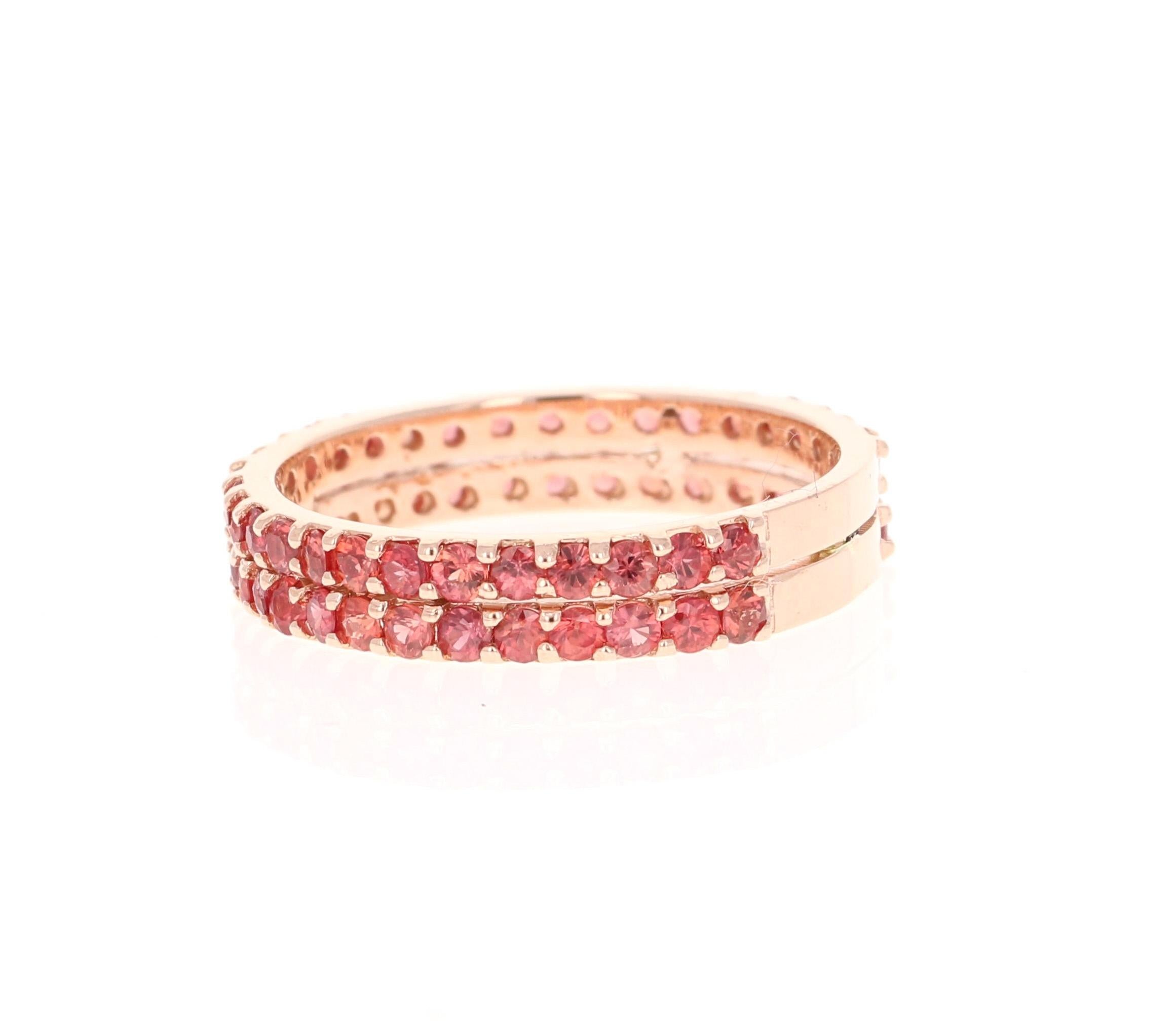 Contemporary Round Cut Red Sapphire Band 14 Karat Rose Gold