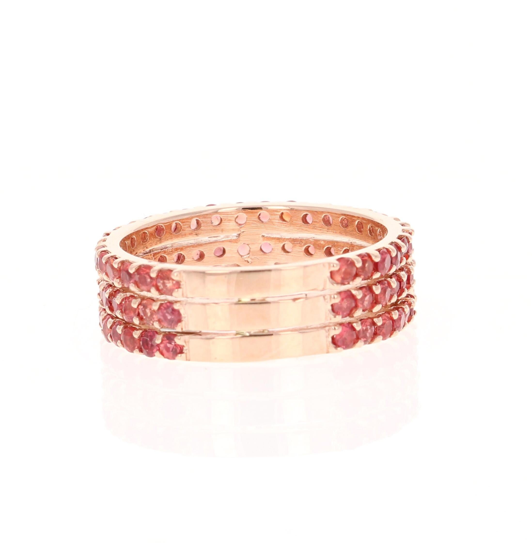 Round Cut Red Sapphire Band 14 Karat Rose Gold In New Condition In Los Angeles, CA