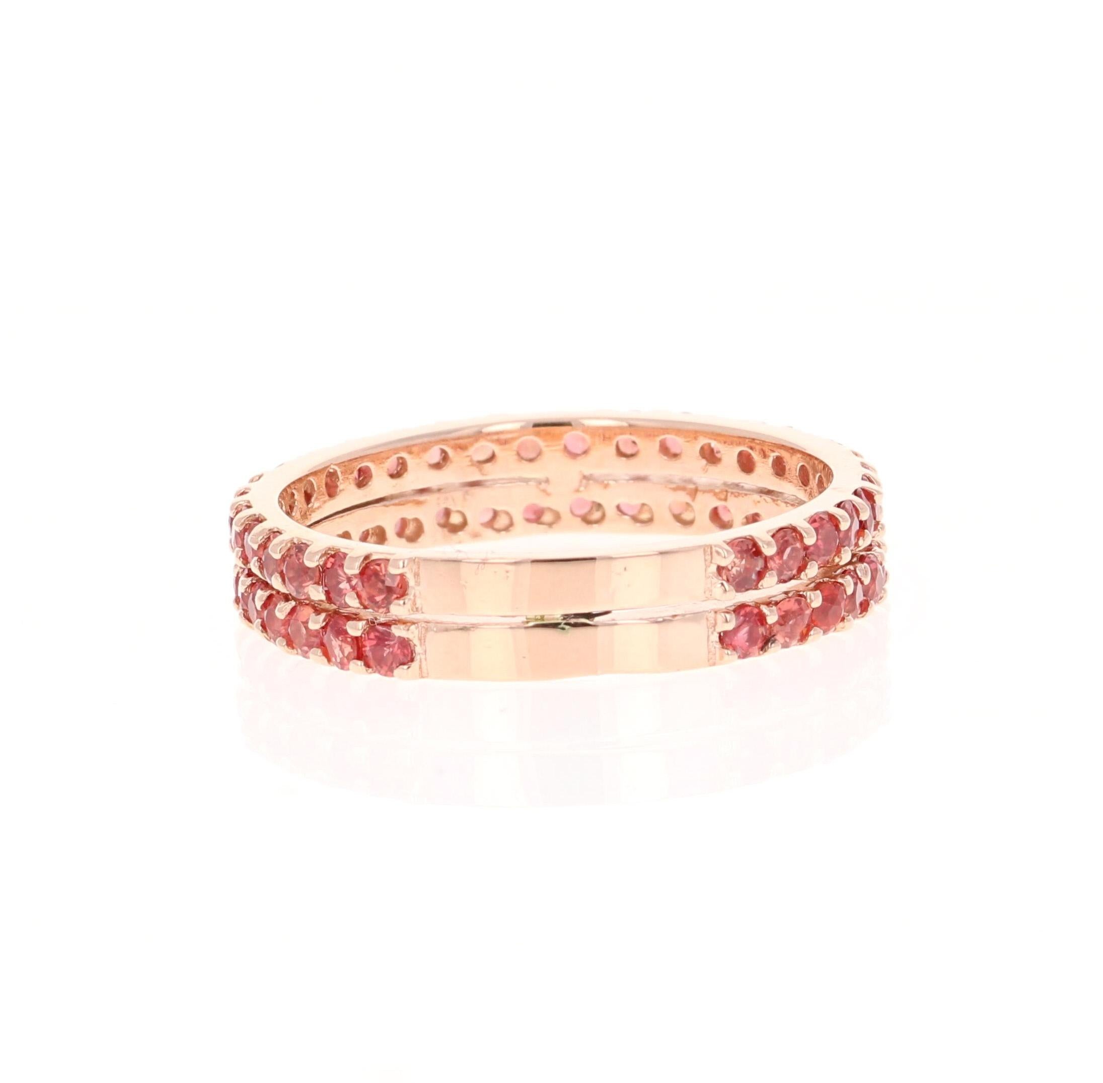 Round Cut Red Sapphire Band 14 Karat Rose Gold In New Condition In Los Angeles, CA