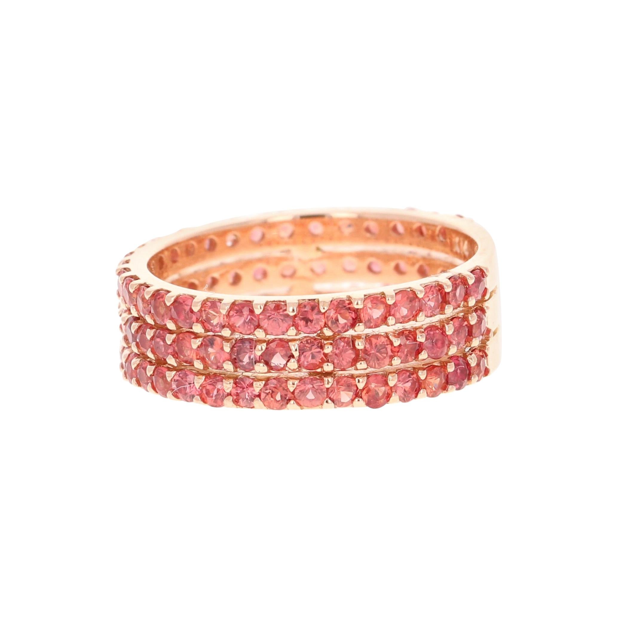 Round Cut Red Sapphire Band 14 Karat Rose Gold