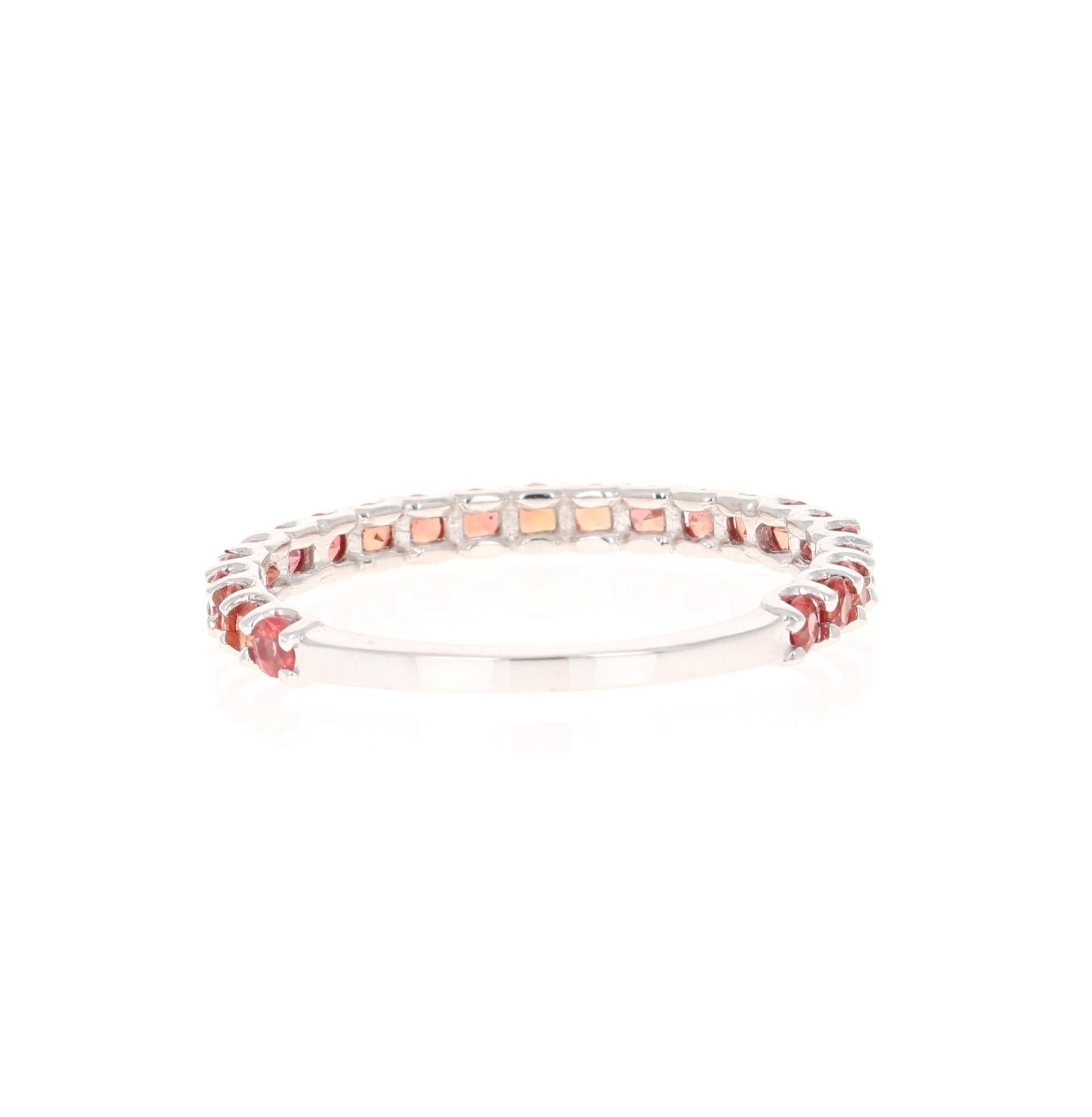 Contemporary Round Cut Red Sapphire Band 14 Karat White Gold For Sale