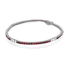 Rubí talla redonda 2,59 qt y diamante 0,47 qt Pulsera de tenis Oro blanco de 14 quilates 7 pulgadas