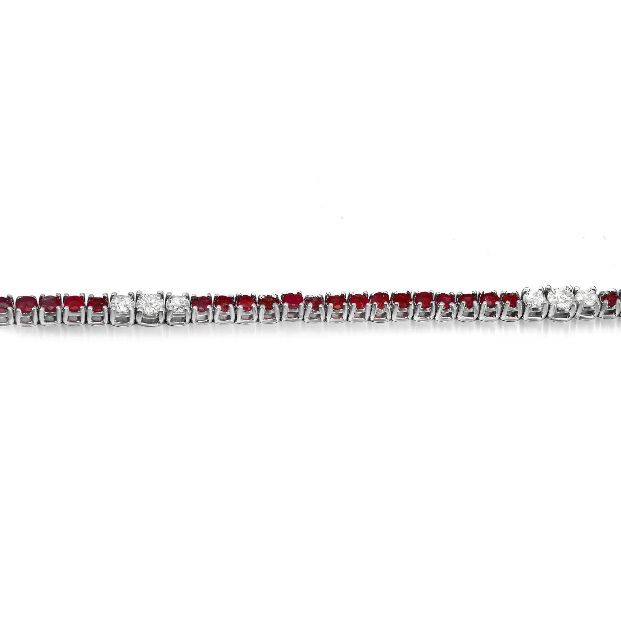 Rubí talla redonda 2,59 qt y diamante 0,47 qt Pulsera de tenis Oro blanco de 14 quilates 7 pulgadas Corte redondo en venta