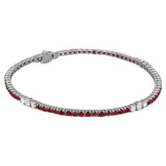 Rubino taglio rotondo 2,59Ctw e diamante 0,47Ctw Bracciale tennis in oro bianco 14K 7 pollici