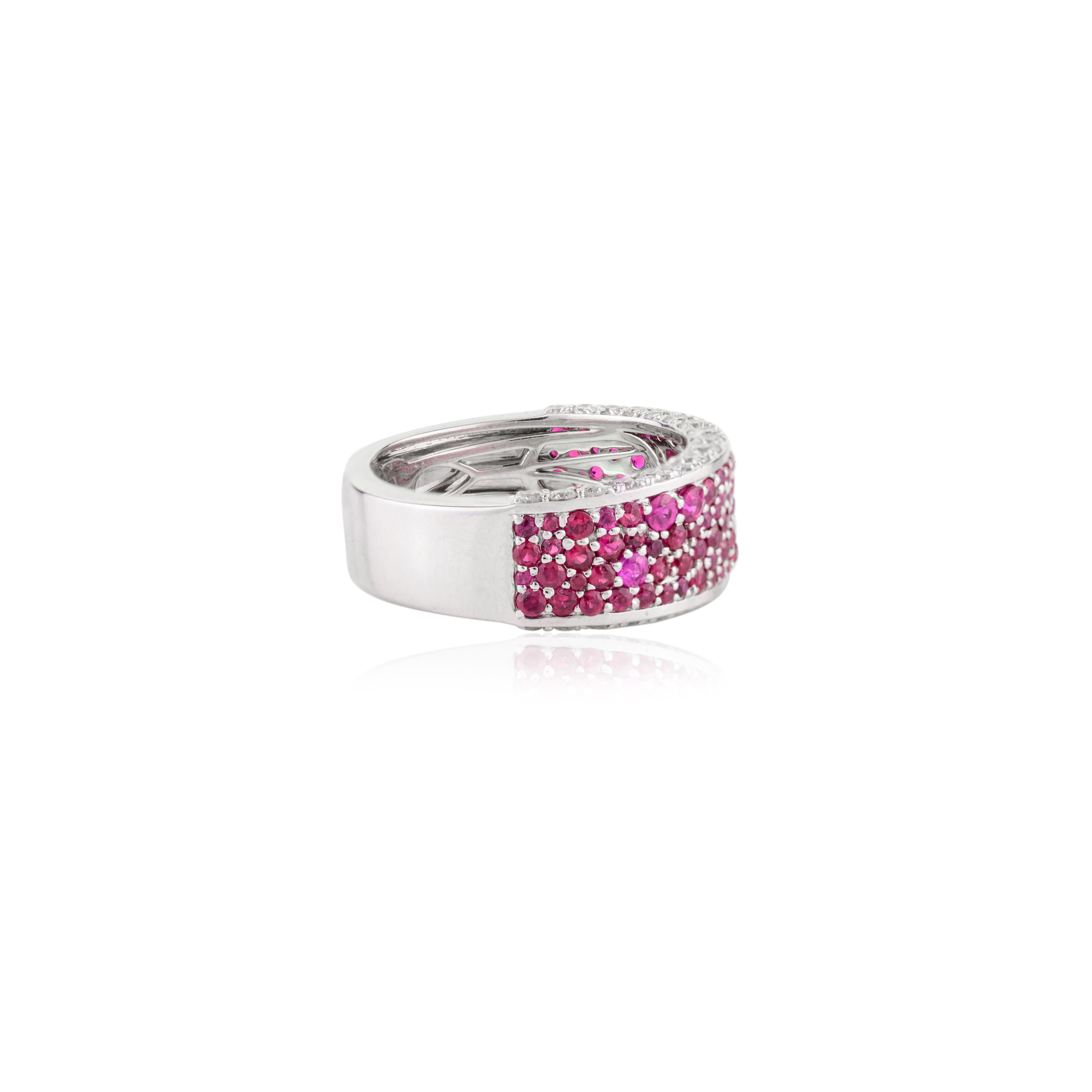 For Sale:  Round Cut Ruby Pave Setting Diamond Engagement Band in 18k Solid White Gold 3