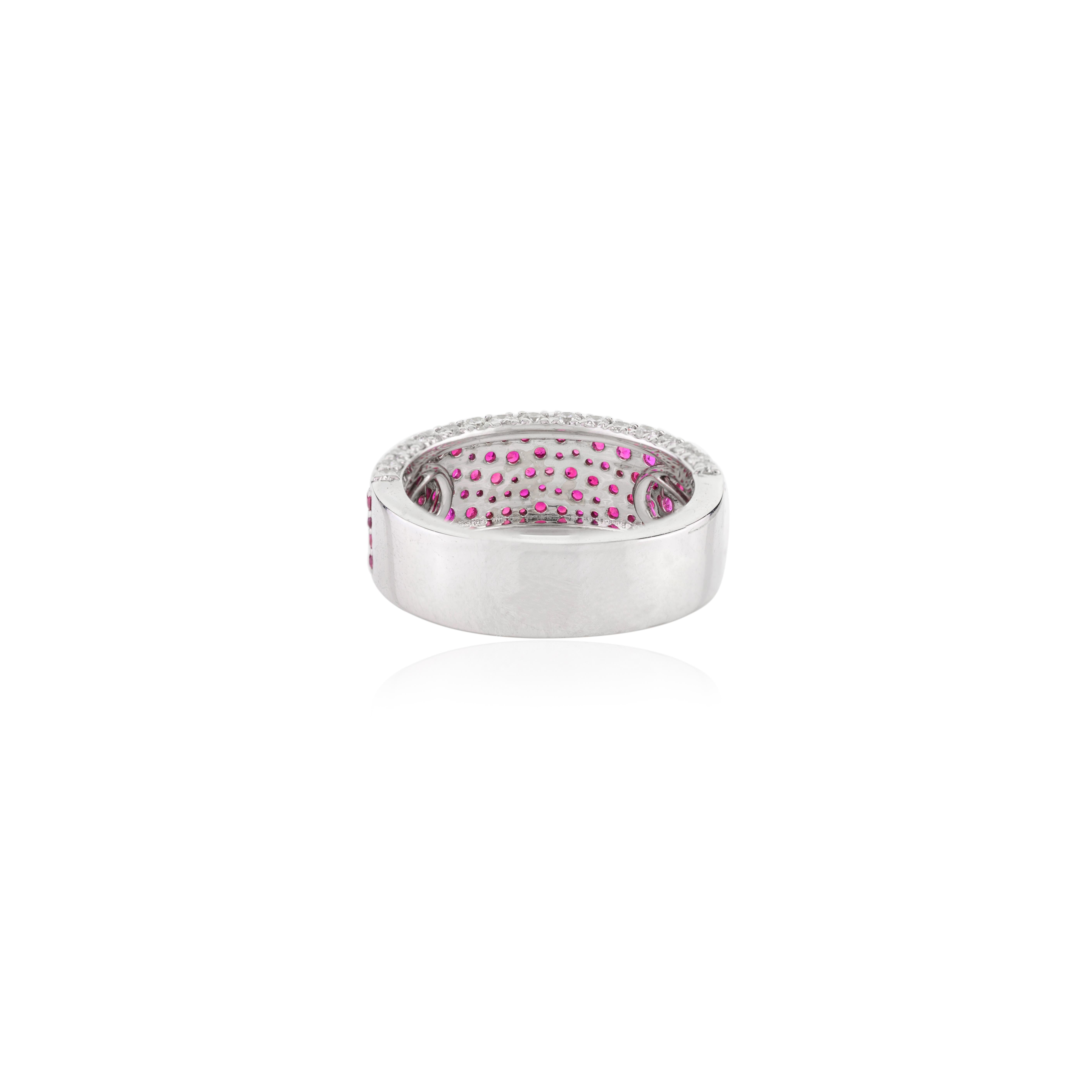 For Sale:  Round Cut Ruby Pave Setting Diamond Engagement Band in 18k Solid White Gold 4